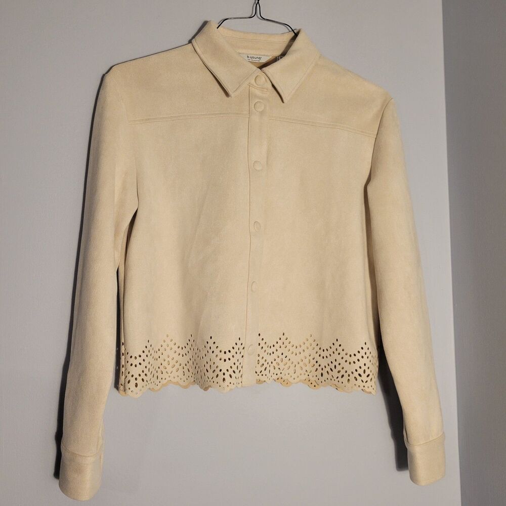 b.young Laser Cut-out Detail Cropped Microsuede Jacket Size Small